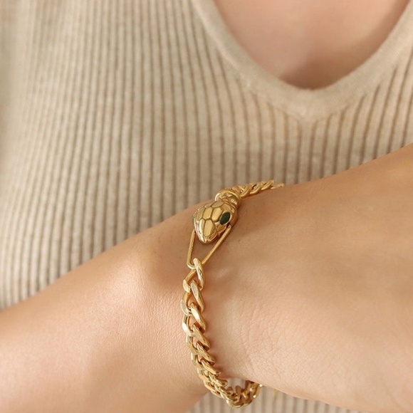 *NEW* 18K Gold Plated Stainless Steel Snake Link Bracelet - Picture 5 of 7